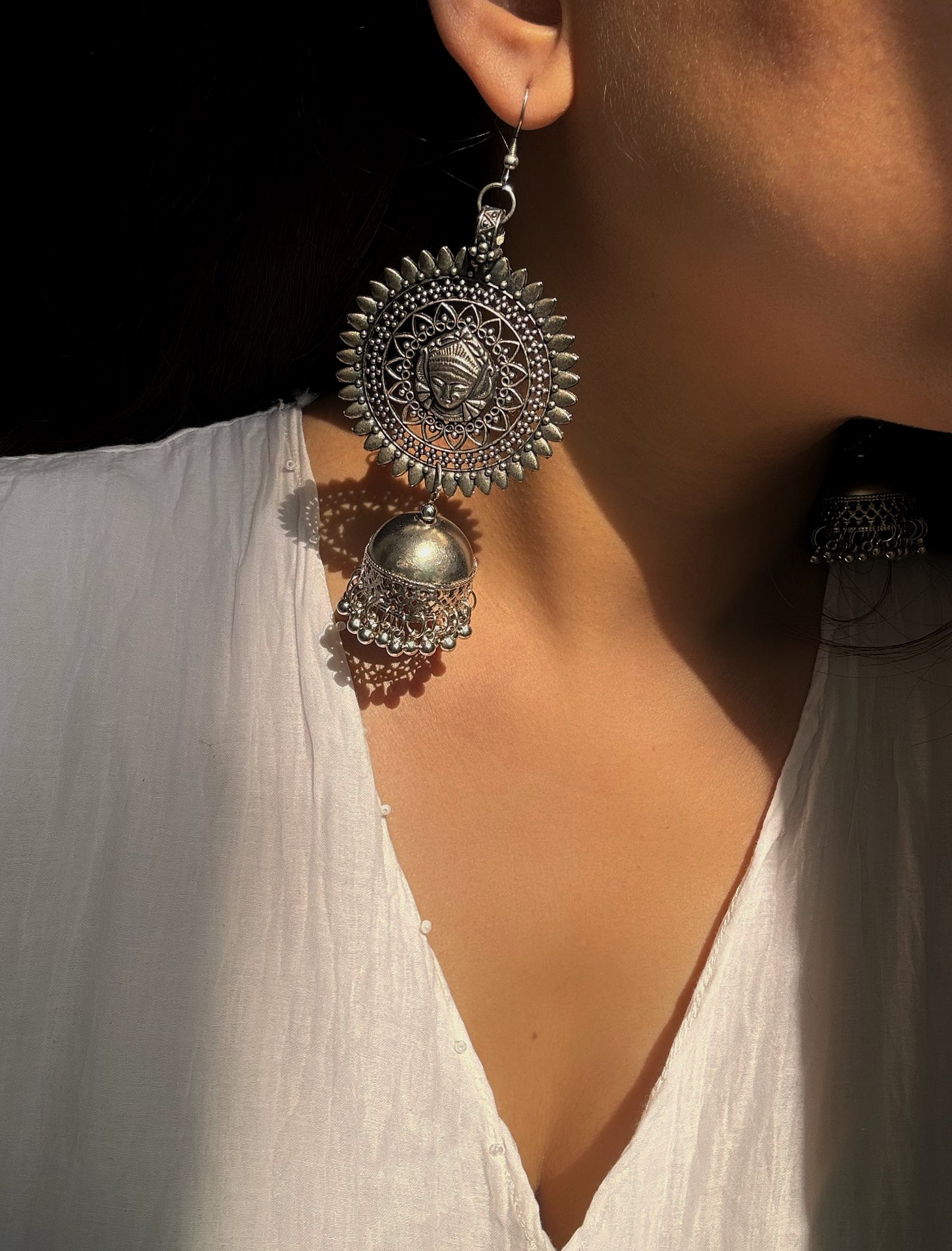 Silver Oxidised light weight Jhumka by hvjewellery.in