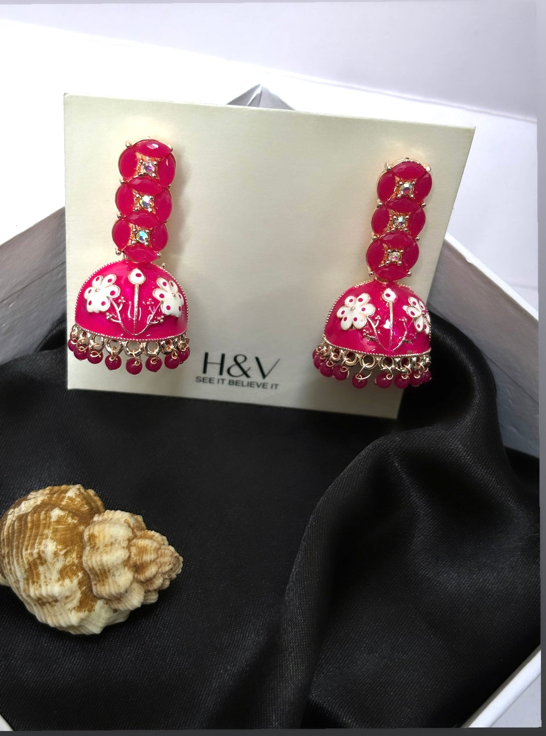 Rani pink Meena kari traditional Jhumki by hvjewellery.in