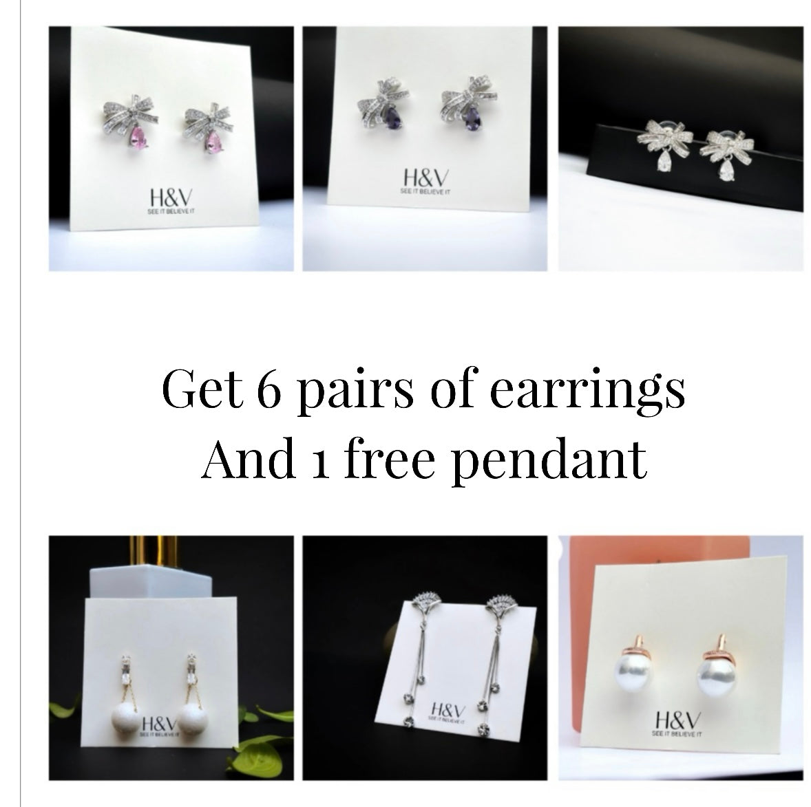 6 Pairs of Earrings & 1 Free pendant by hvjewellery.in