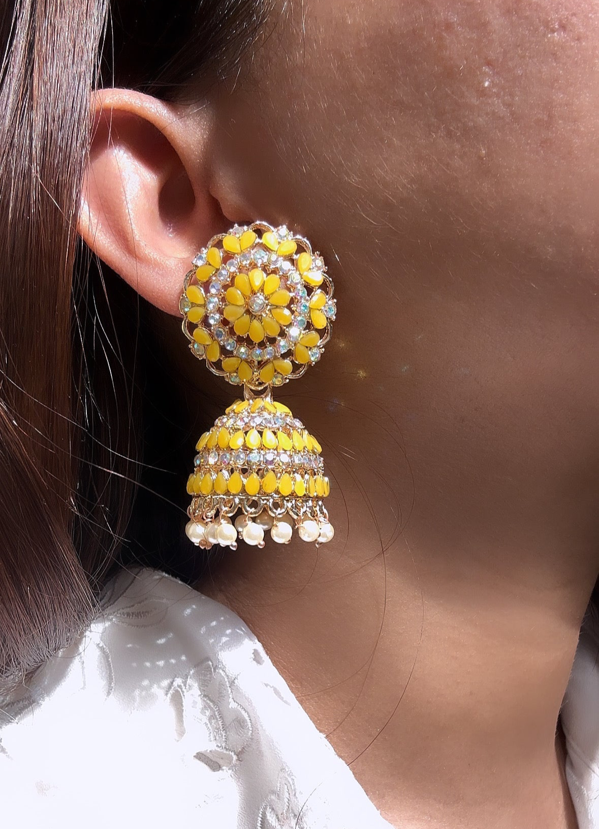 Yellow traditional jhumkaa by hvjewellery.in