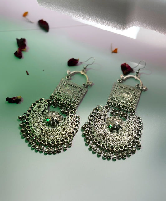 Beautiful Afghani Oxidised Silver light weight Earrings by hvjeweller.in