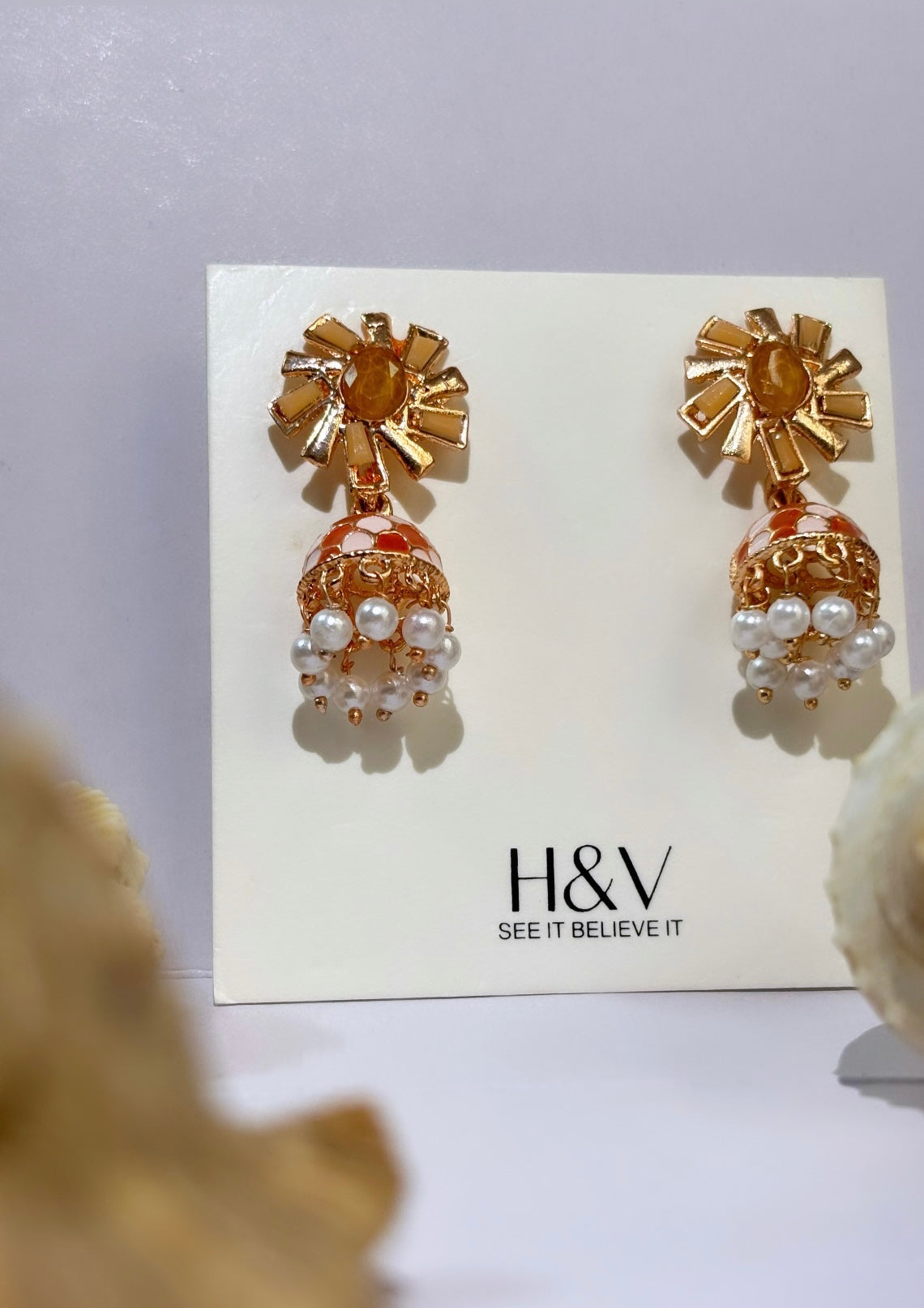 Peach and Marhoon Meena kari jhumki by hvjewelleri.in