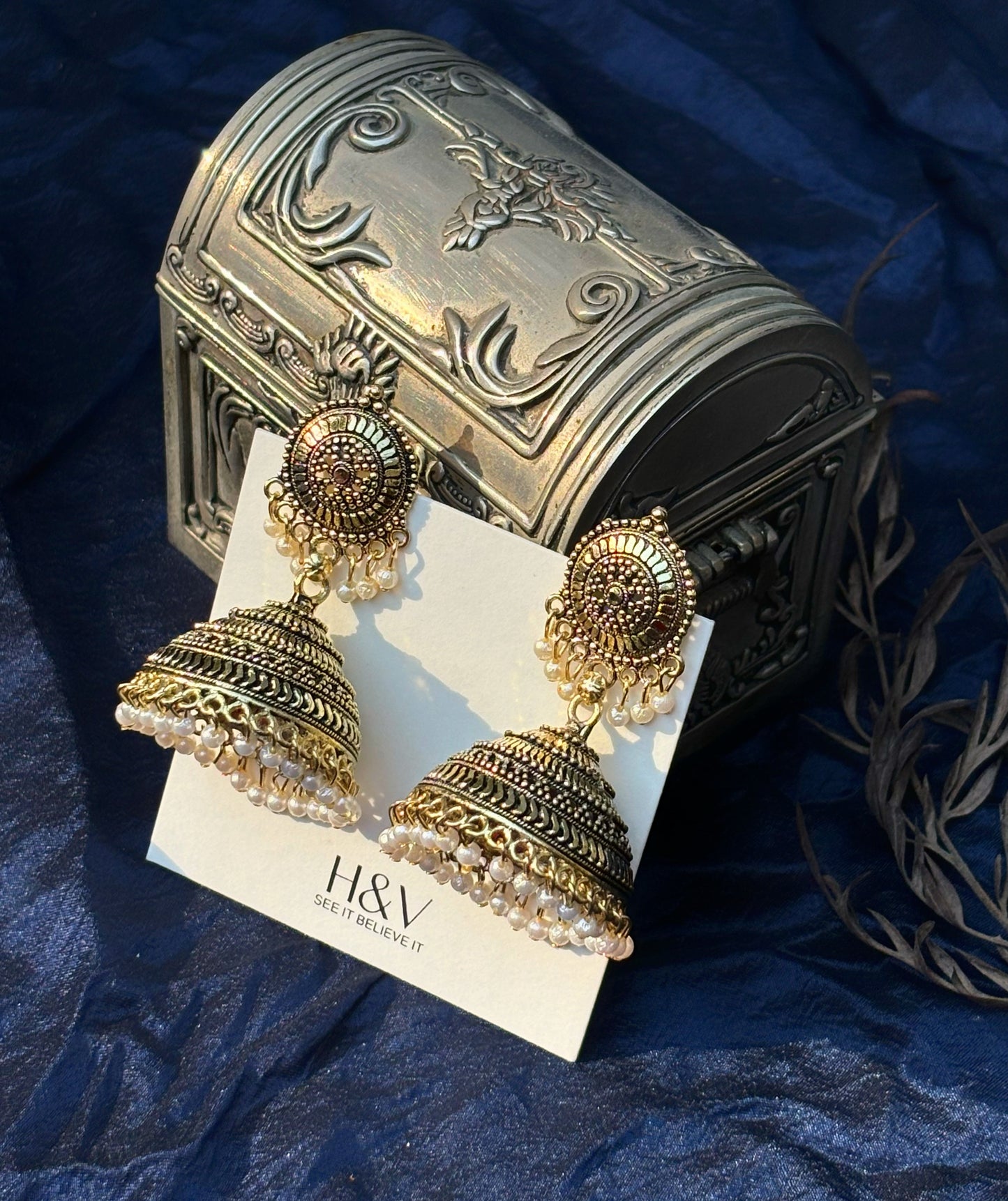 Beautiful Gold Tone Traditional Jhumka by hvjewellery.in