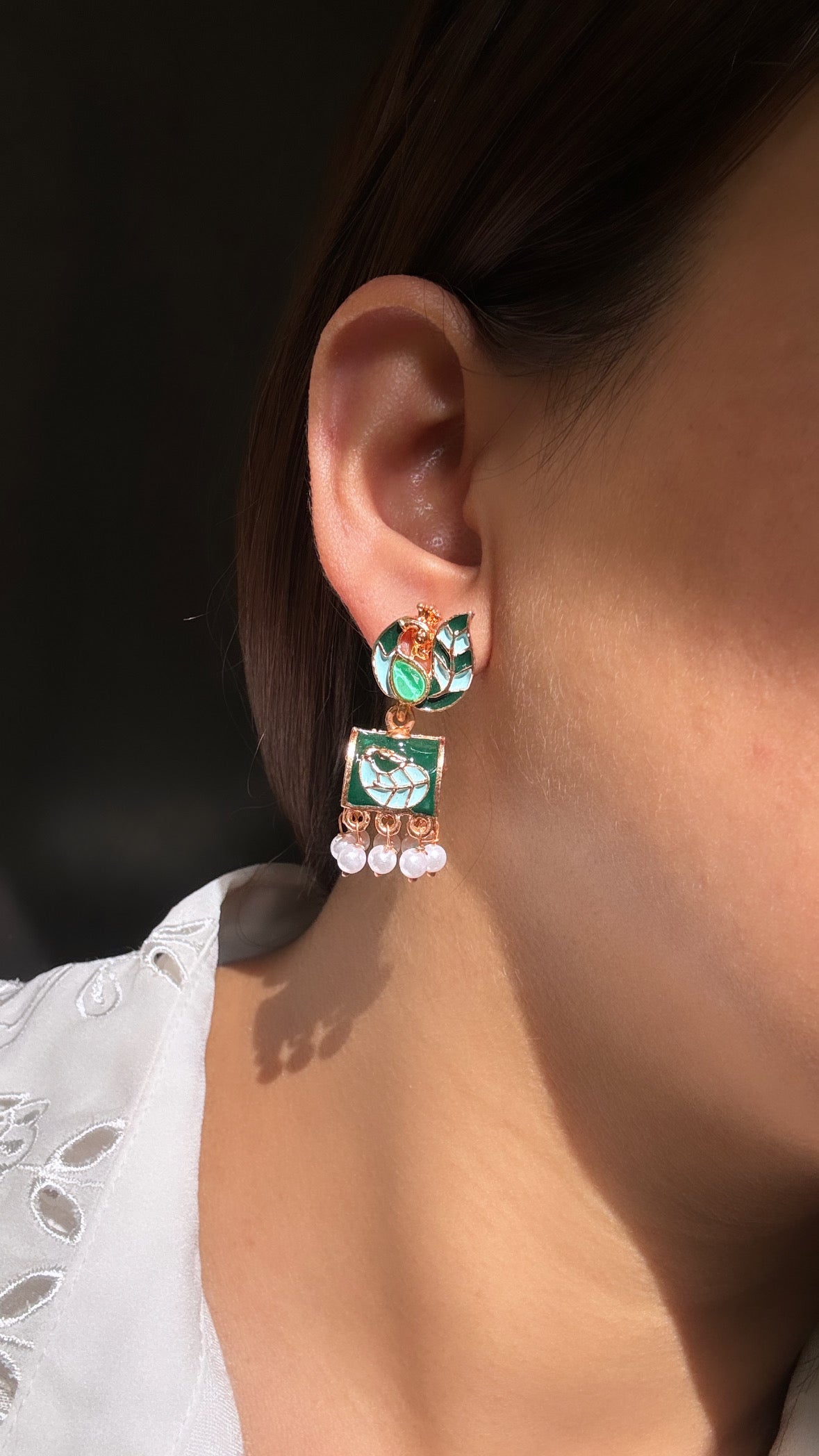 Meenakari with green stone tiny jhumkaa by hvjewellery.in