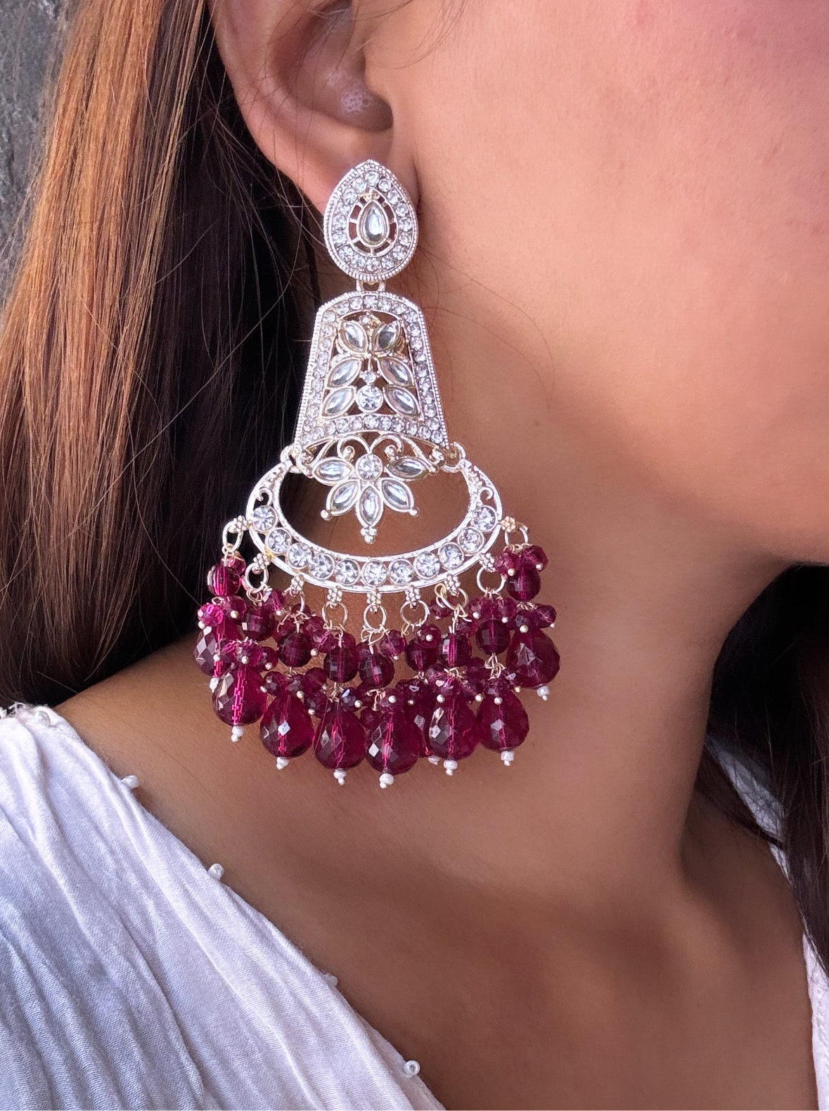 Wine beads kundan earring by hvjewellery.in