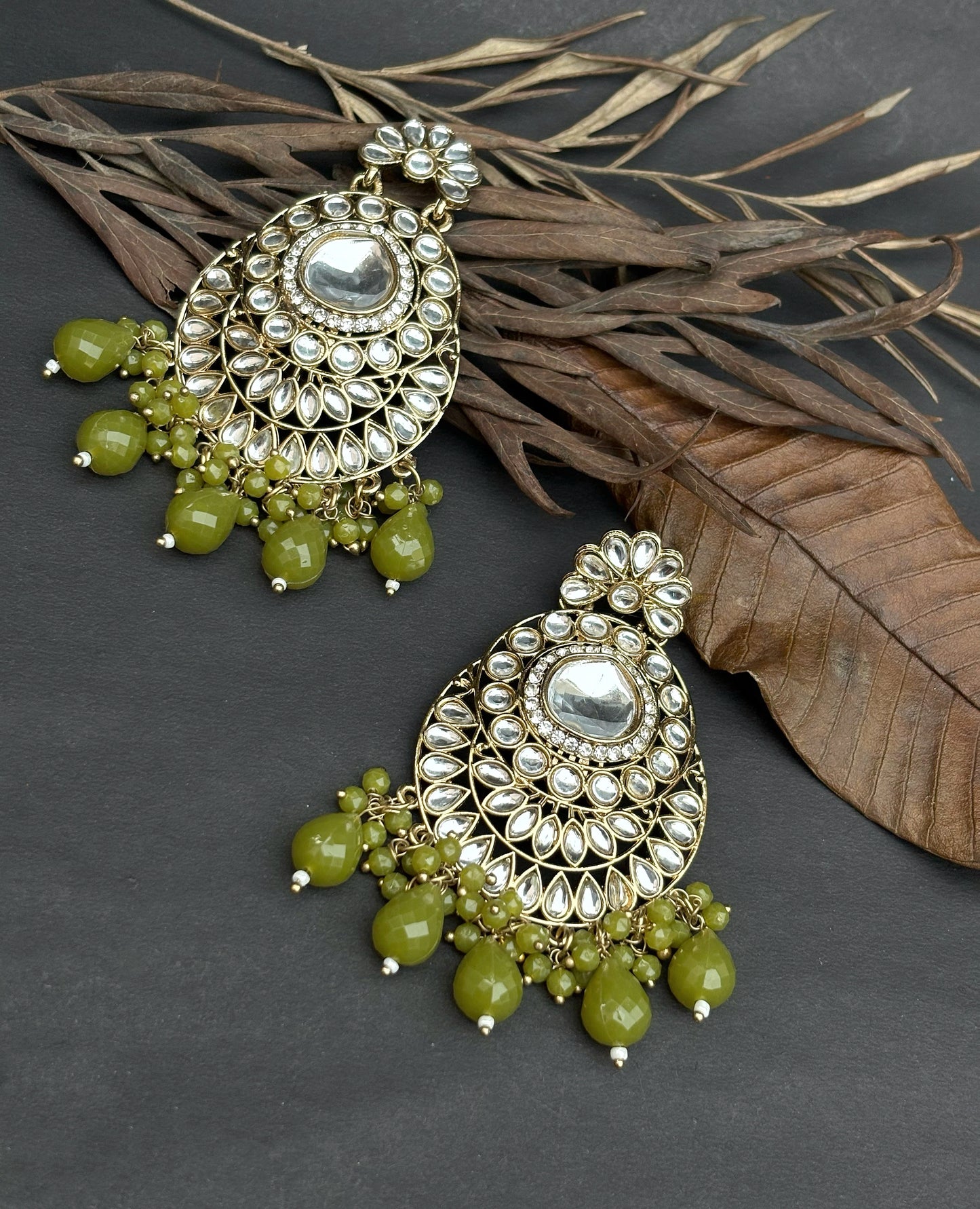 Kundan Earring with Green beads by hvjewellery.in