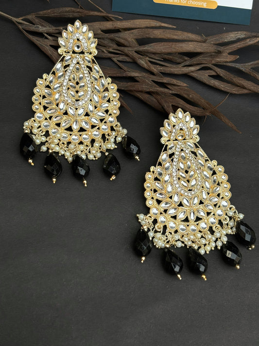 Shining kundan black drops Earring by hvjewellery.in