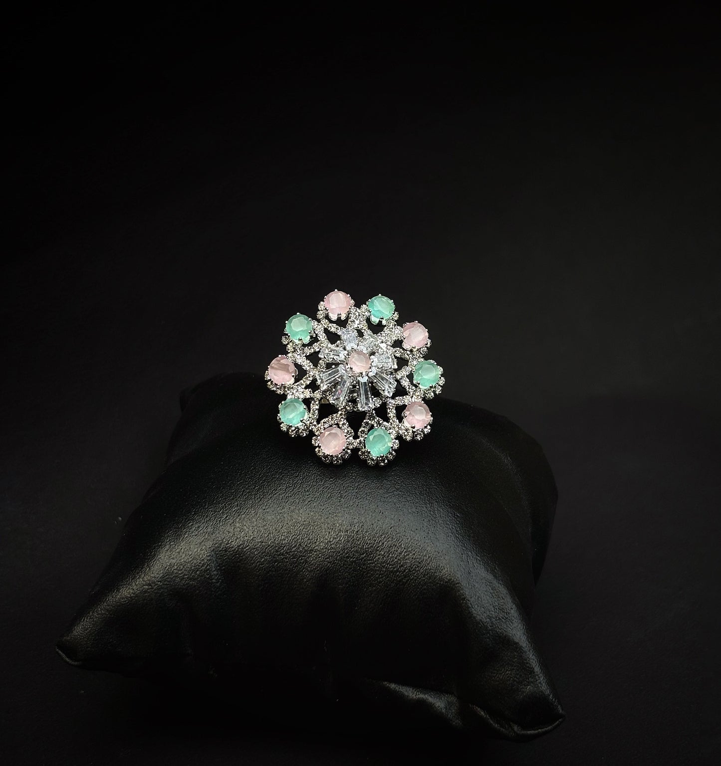 Gorgeous ring with green & pink stone's by hvjewellery.in