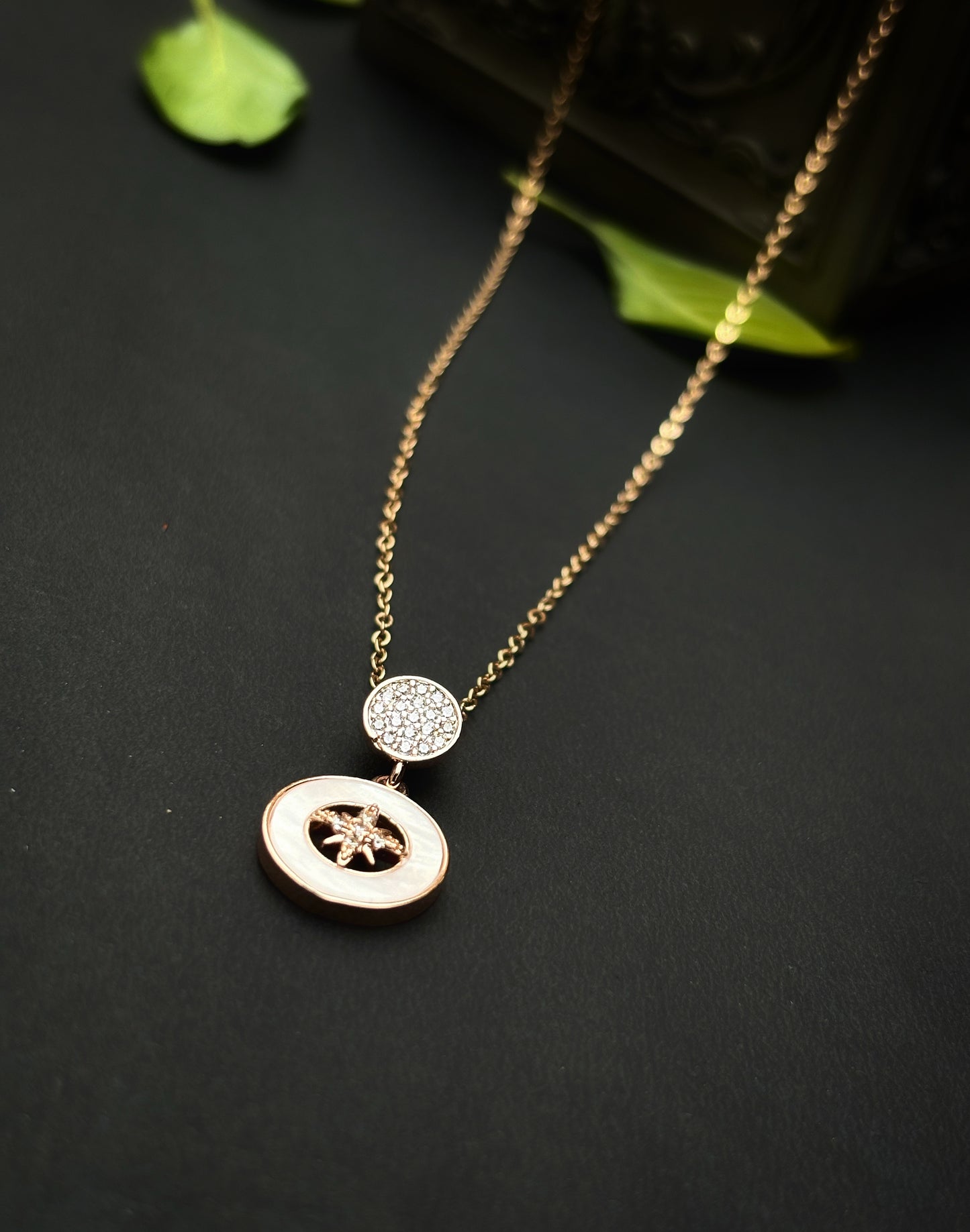 Rose gold stainless steel just Engaged zirconia diamond necklace by hvjewellery.in