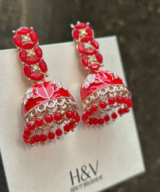 Meenakari Red jhumkaa by hvjewellery.in