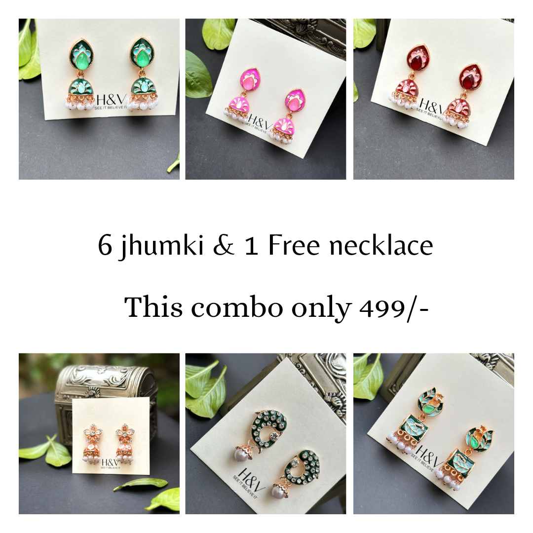 6 jhumki & 1 Free necklace by hvjewellery.in