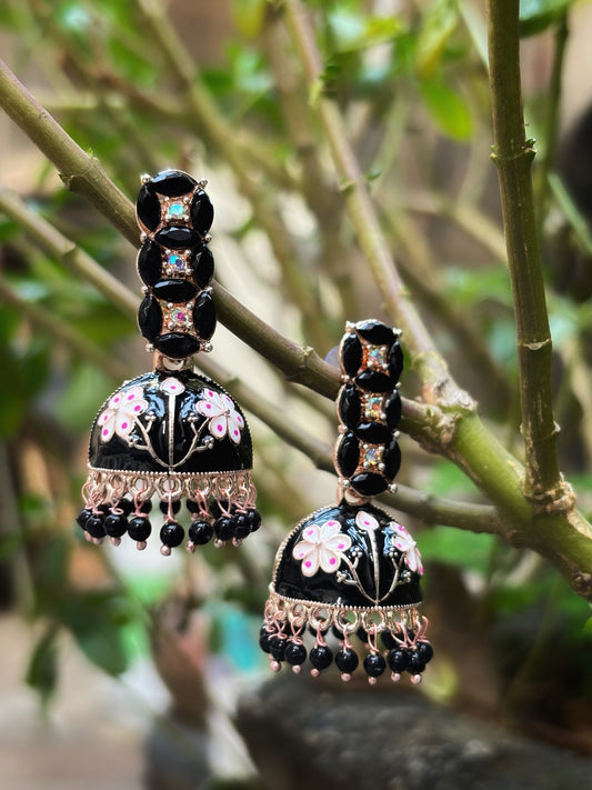 Meenakari black jhumkaa by hvjewellery.in