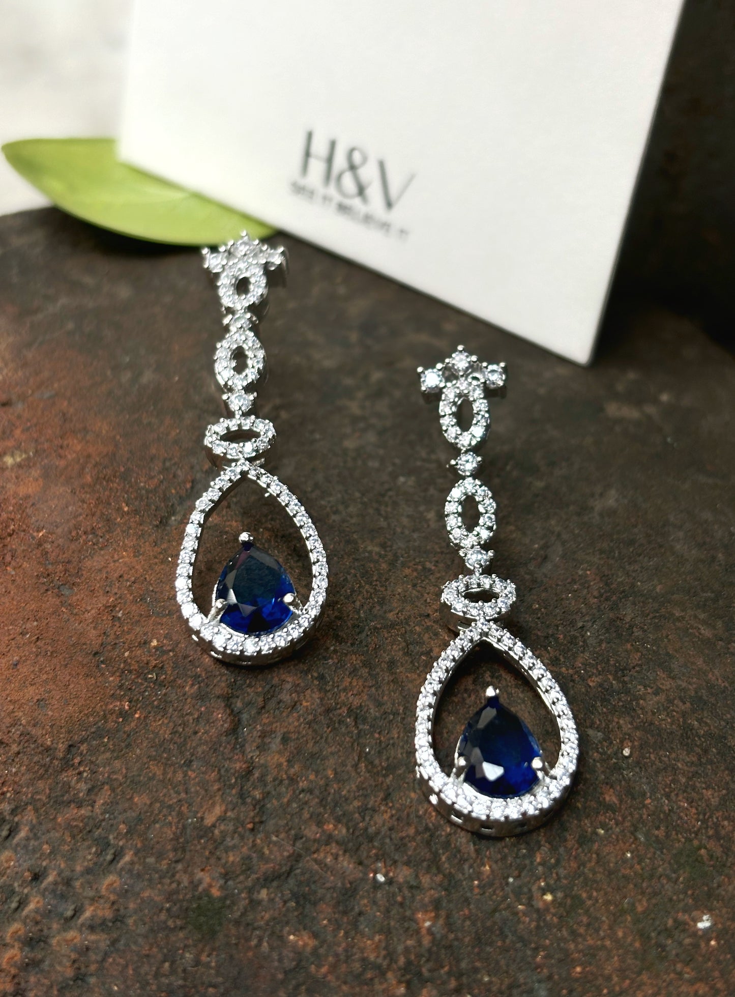 A diamond set with blue earring by hvjewellery.in