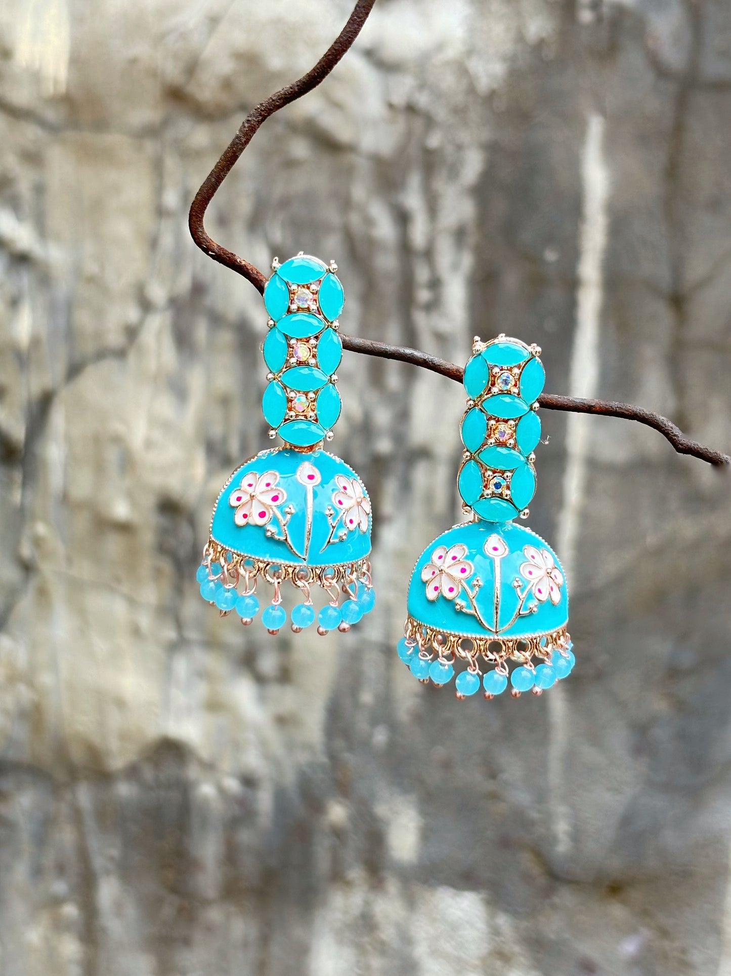 Blue Meenakari jhumkaa by hvjewellery.in