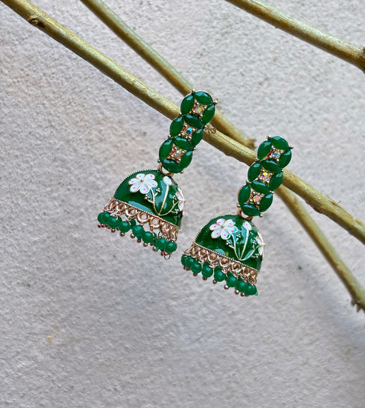 Meenakari dark green jhumkaa by hvjewellery.in