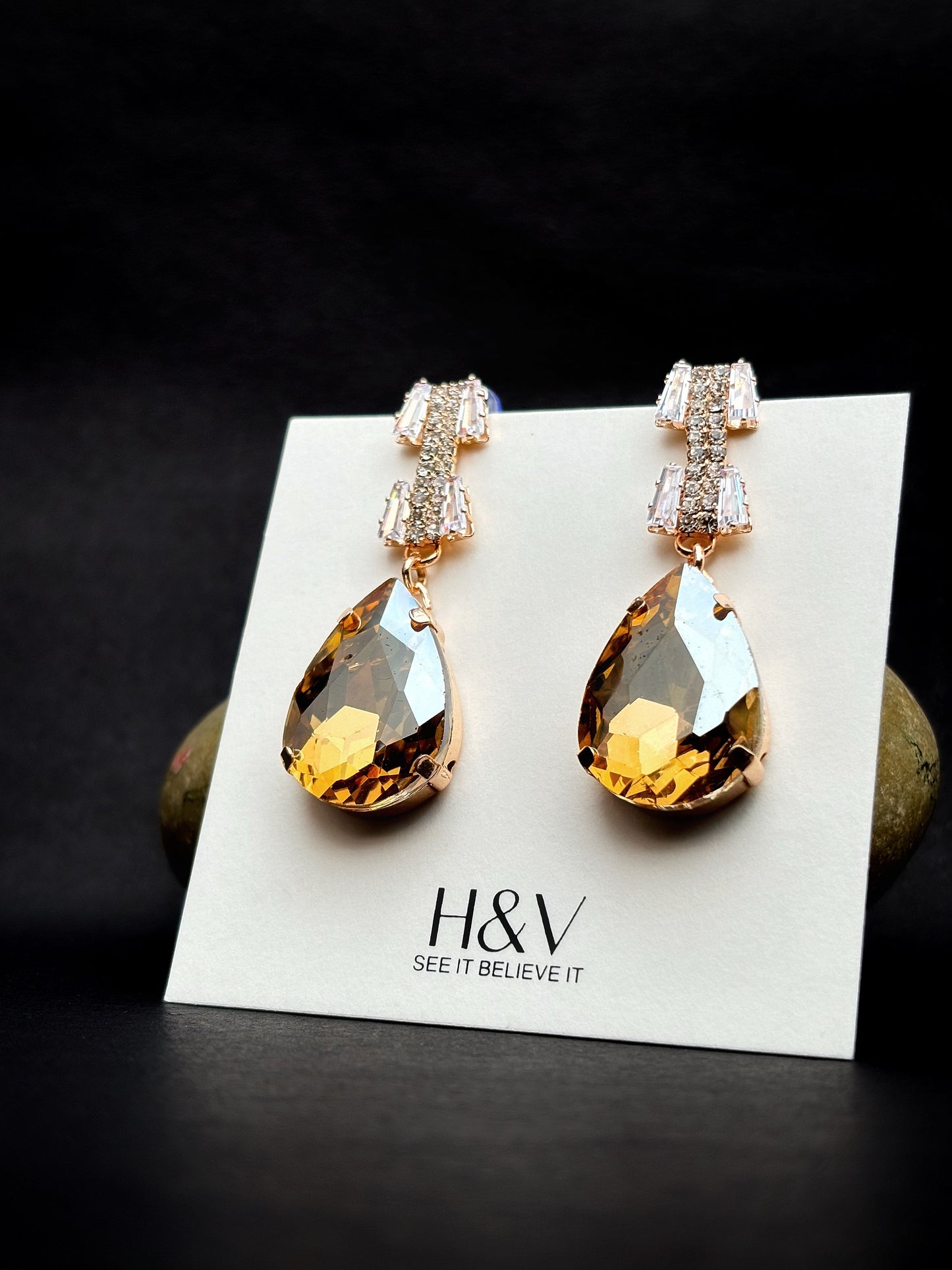 A Beautiful Luxurious yellow crystal earrings by hvjewellery.in