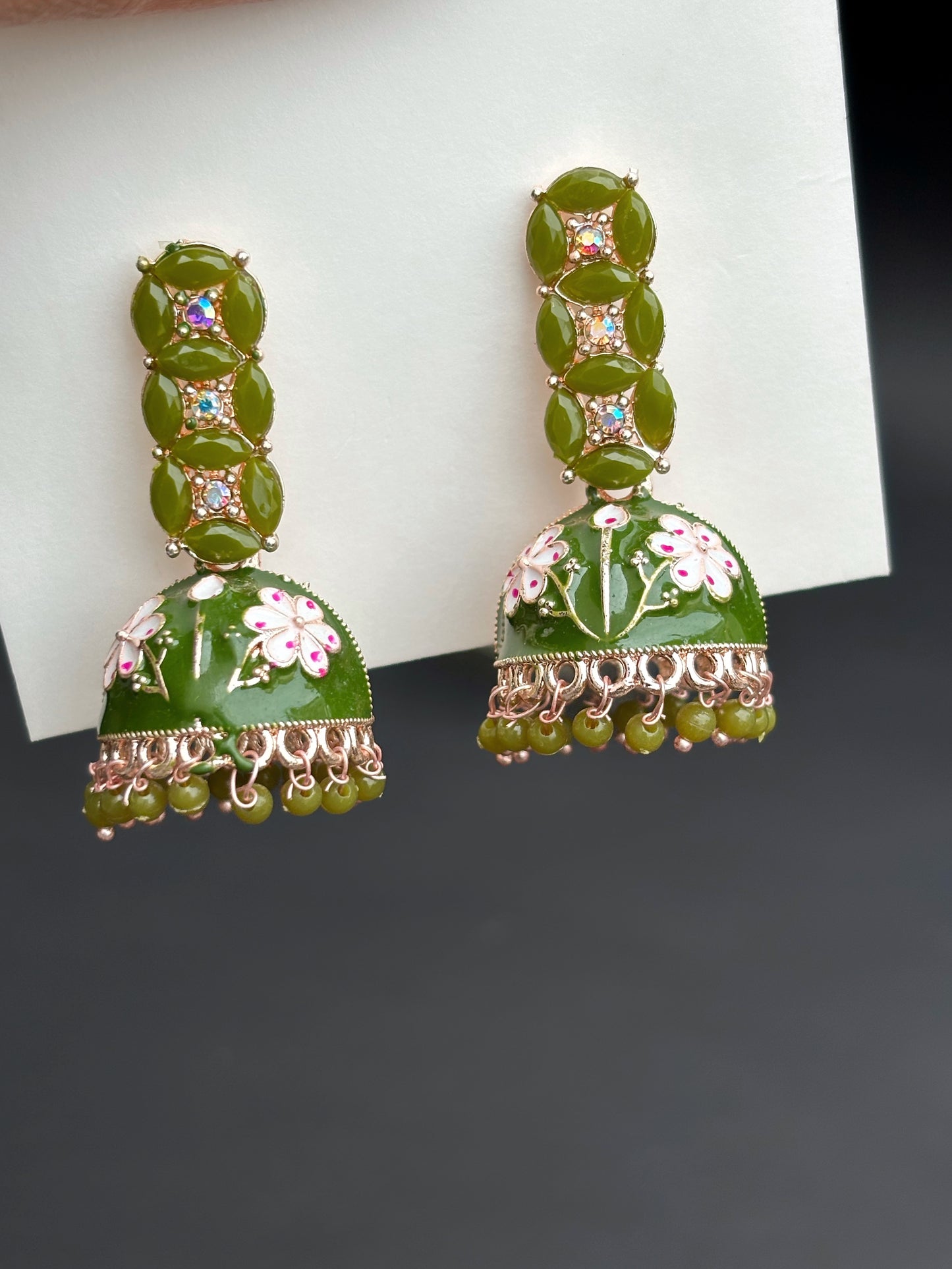 Meenakari Green jhumkaa by hvjewellery.in