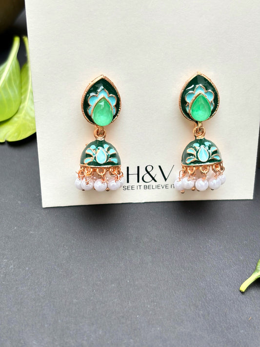 A dark green jhumkaa with green stone by hvjewellery.in