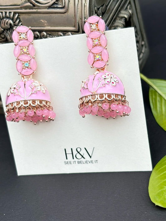 Pink colour Meenakari jhumkaa by hvjewellery.in