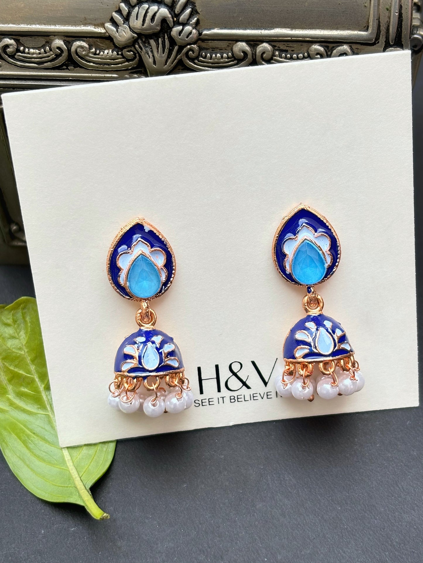 Attractive blue Meenakari small size jhumki for casual earring by hvjewellery.in