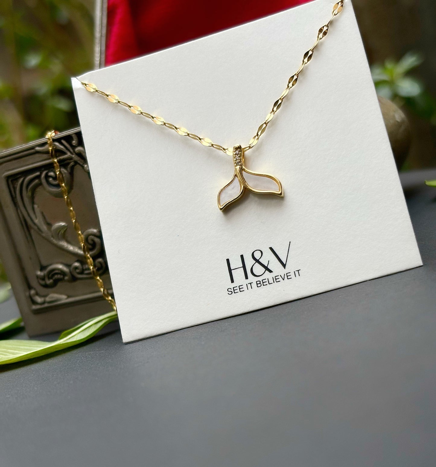 Elegant and personalized pearl fishtail pendant by hvjewellery.in