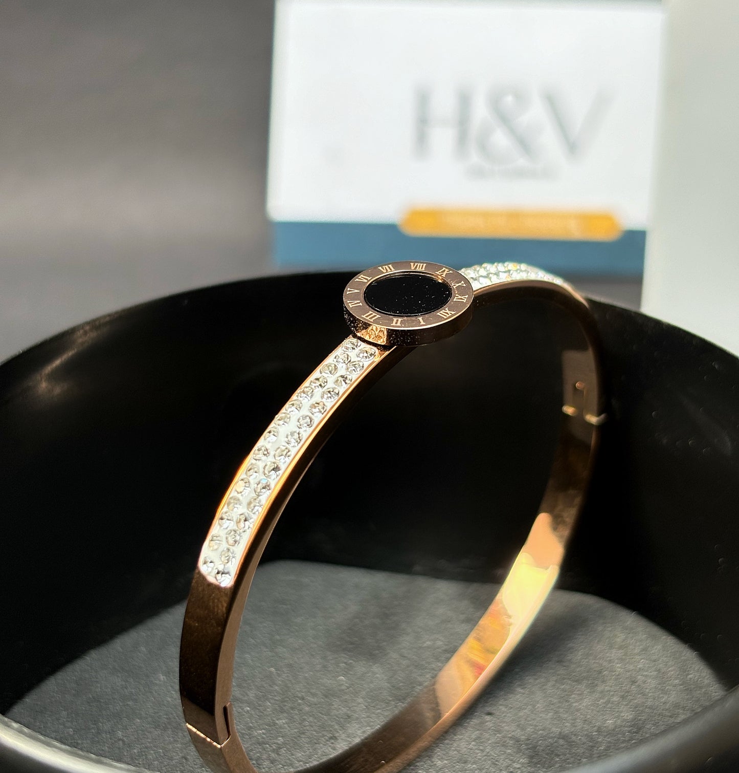 Gold bracelet with black stone by hvjewellery.in