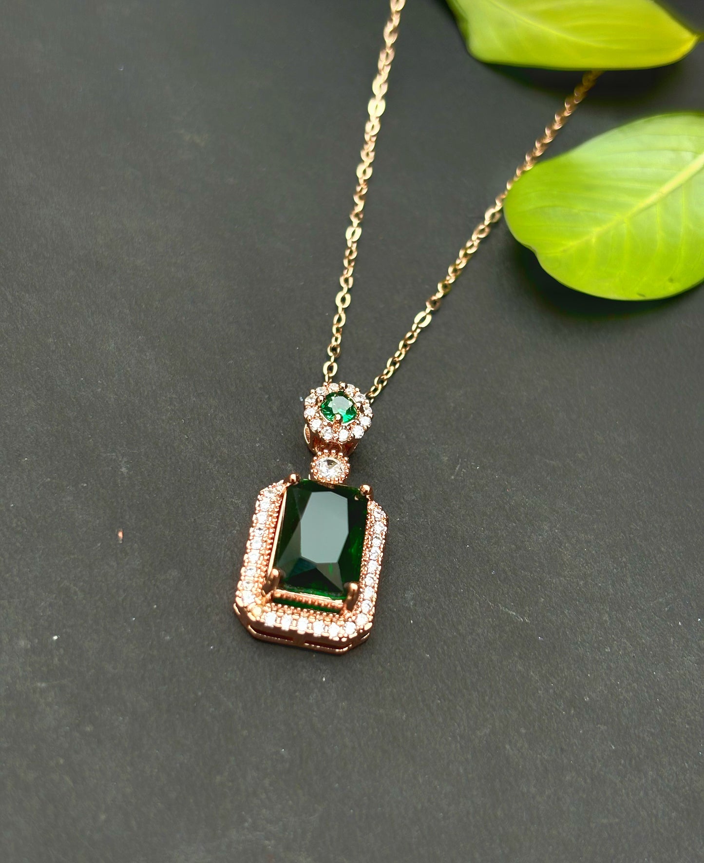 A pendant luxurious geometric green crystal necklace by hvjewellery.in