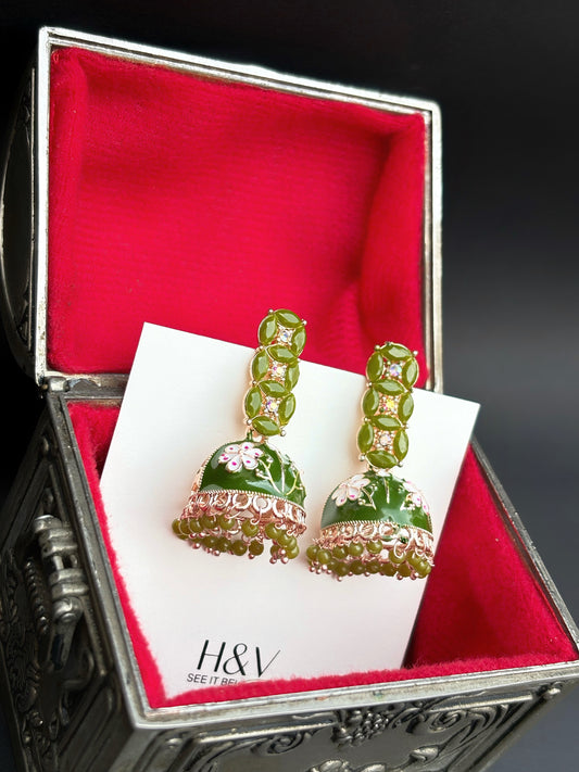 Meenakari Green jhumkaa by hvjewellery.in