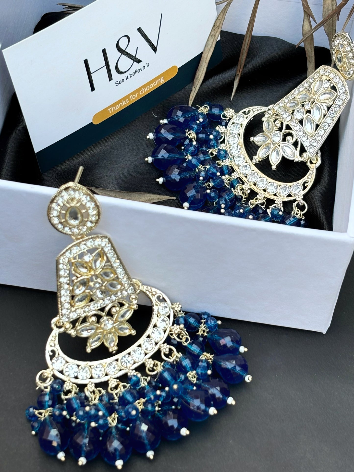 Traditional blue colour earrings by hvjewellery.in