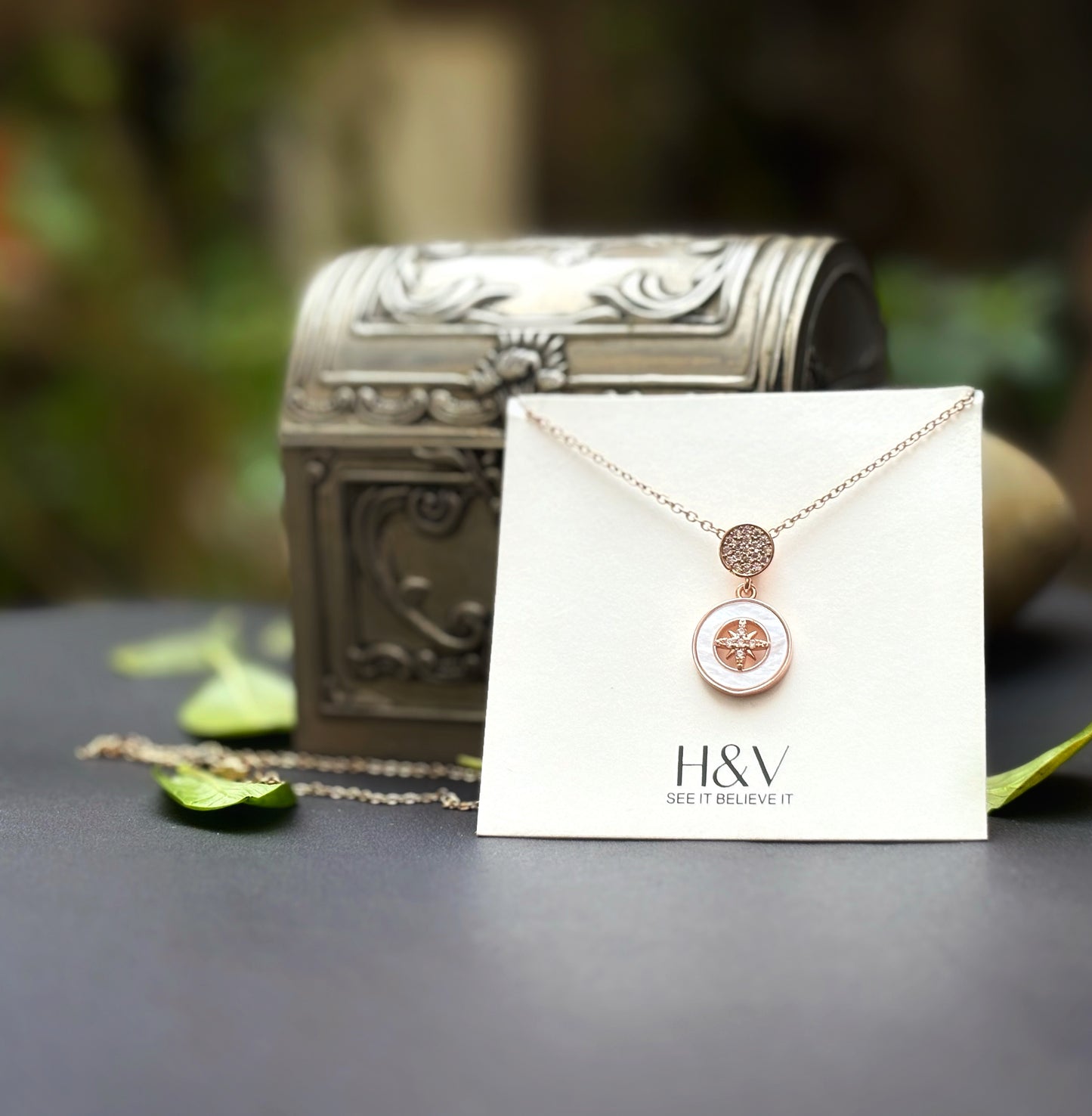 Rose gold stainless steel just Engaged zirconia diamond necklace by hvjewellery.in