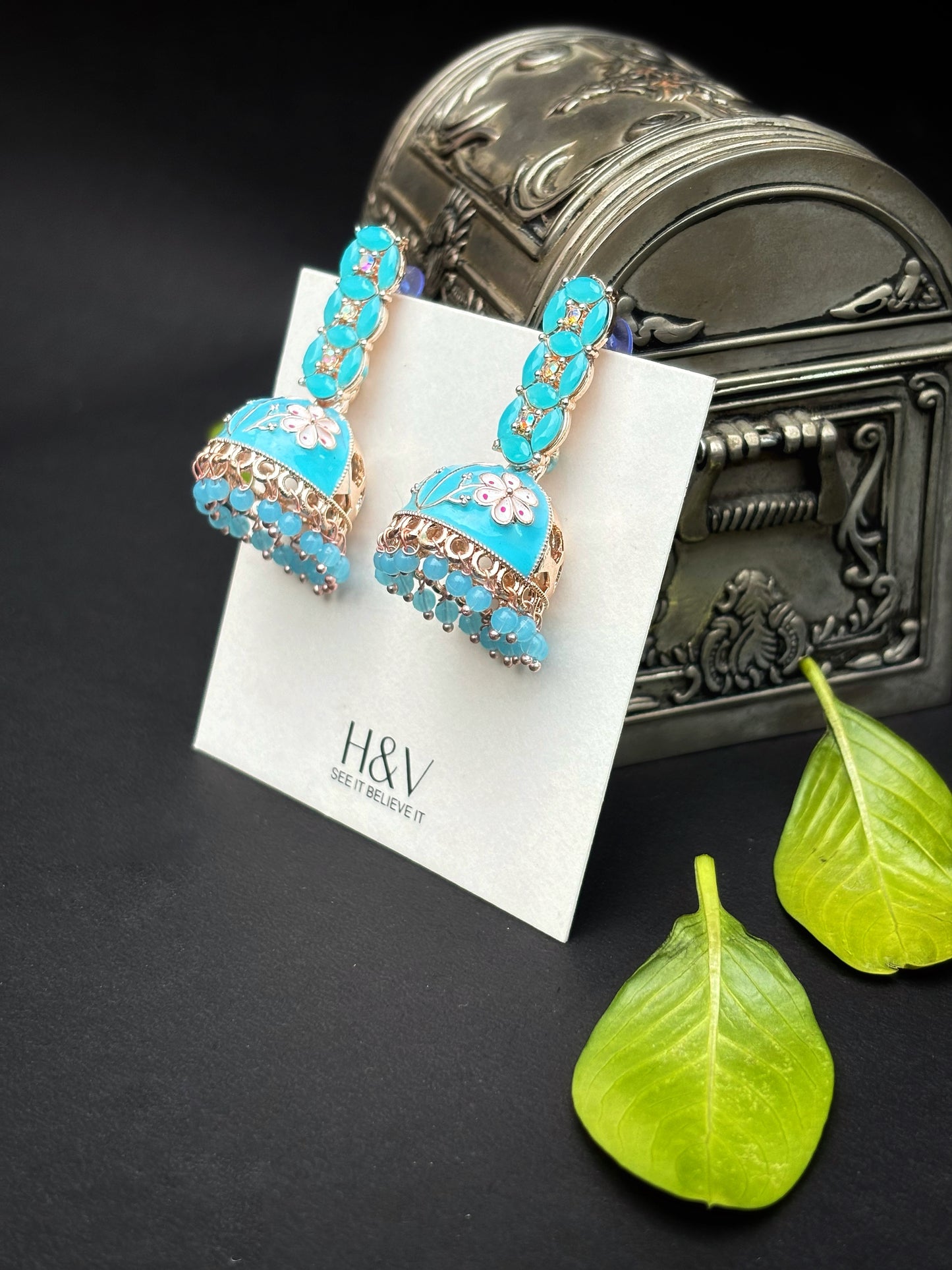 Blue Meenakari jhumkaa by hvjewellery.in