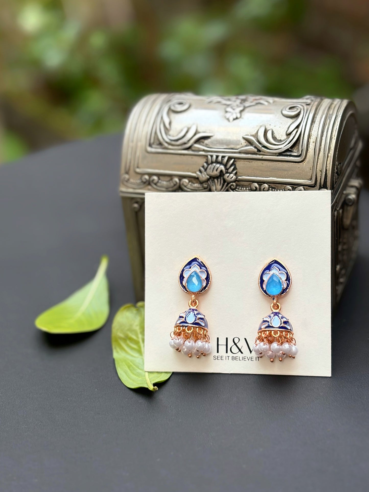 Attractive blue Meenakari small size jhumki for casual earring by hvjewellery.in