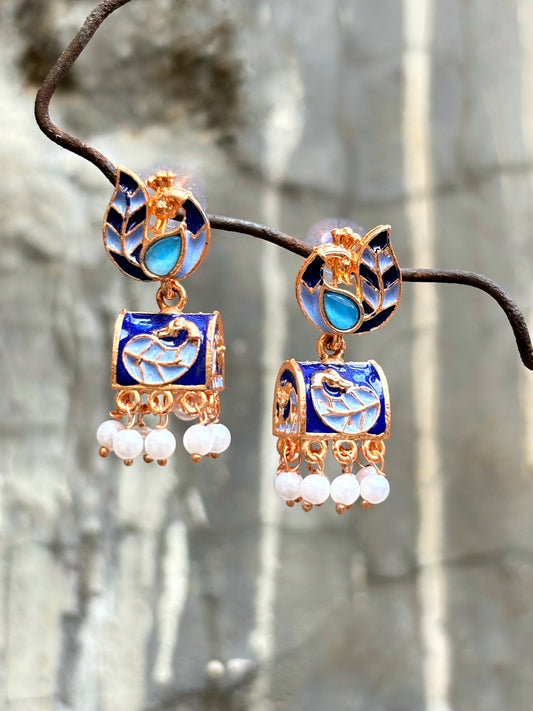 Meenakari with blue stone tiny jhumkaa by hvjewellery.in