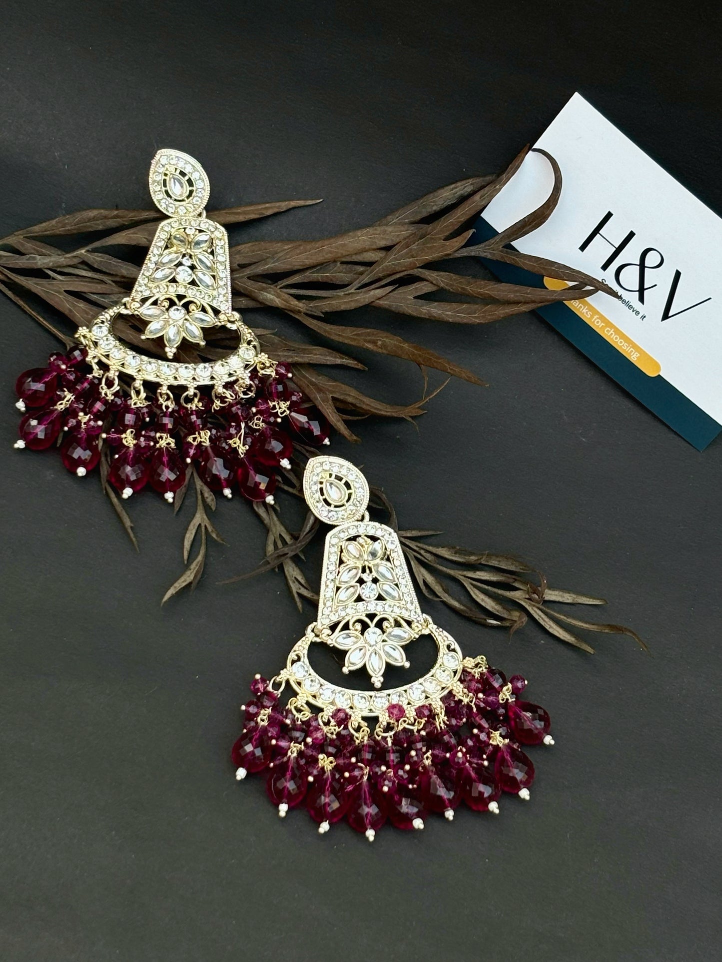 Wine beads kundan earring by hvjewellery.in