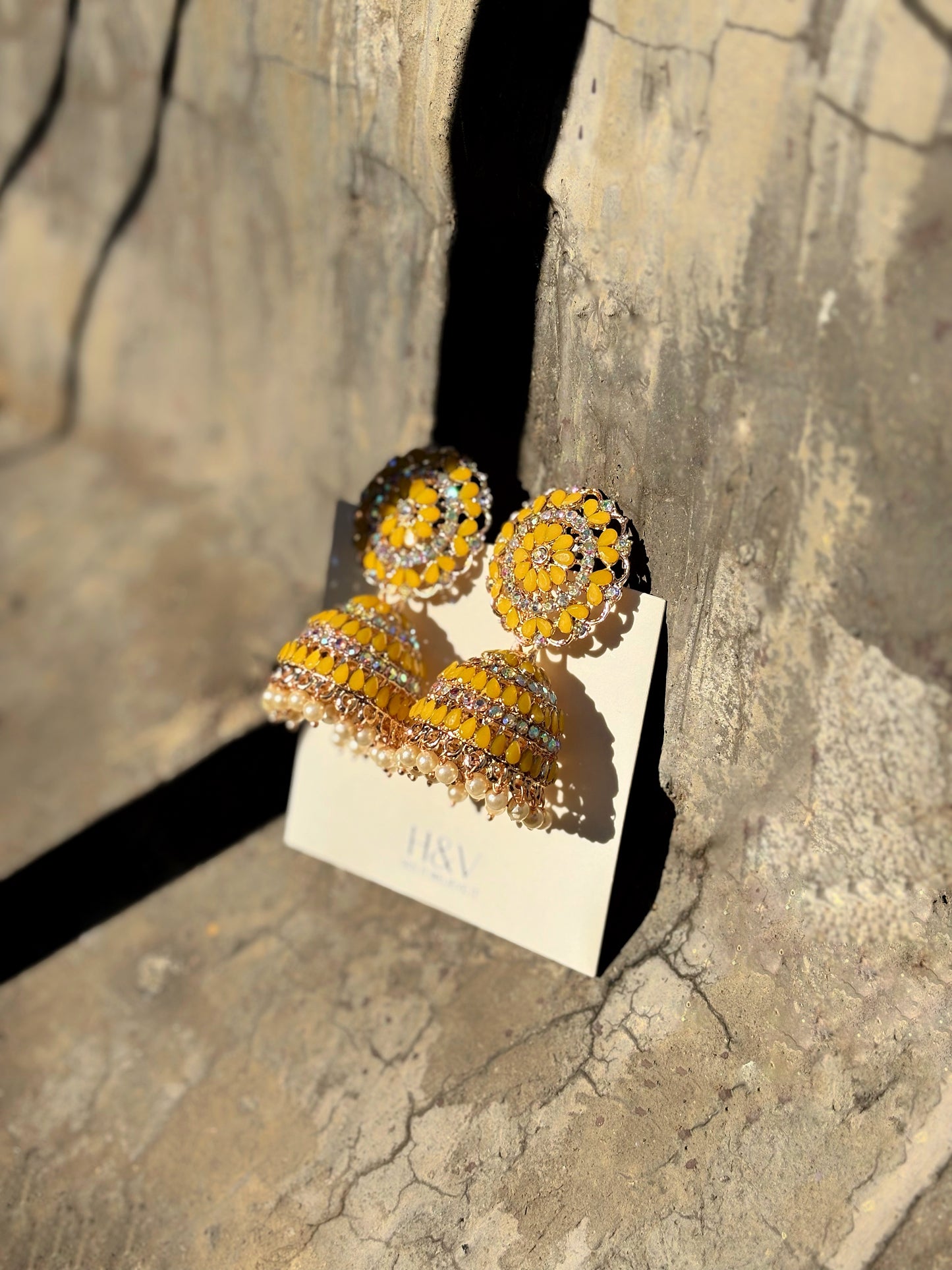 Yellow traditional jhumkaa by hvjewellery.in