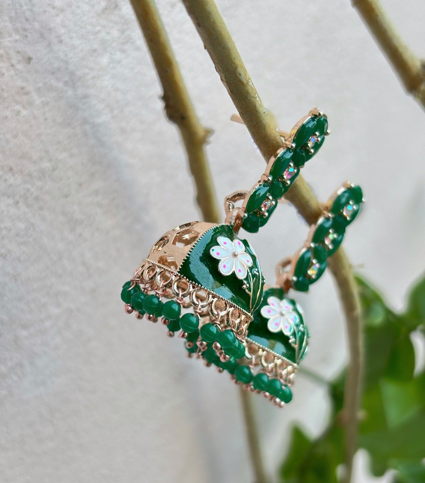 Meenakari dark green jhumkaa by hvjewellery.in