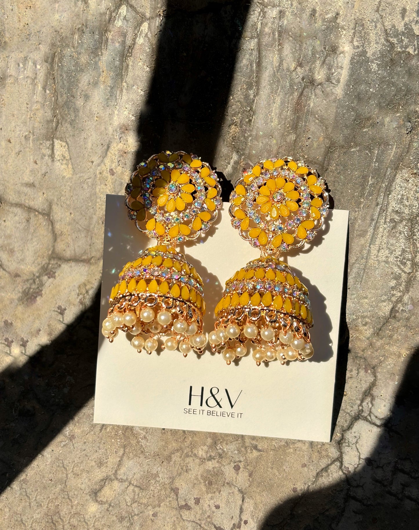 Yellow traditional jhumkaa by hvjewellery.in